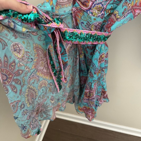 Boston Proper Blue Beach Paisley Embellished Long Sleeve Mini Wrap Dress - Picture 10 of 12